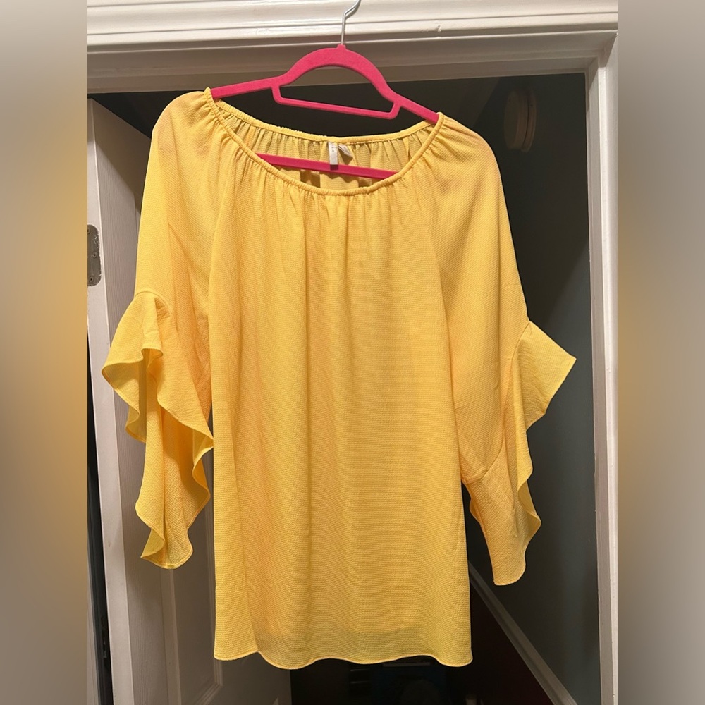 Yellow Off-Shoulder Ruffle Sleeve Top - Picture 1 of 6